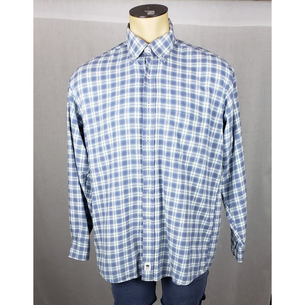 Onward Reserve Mens Blue White Plaid Cotton Flannel Button Front Shirt Large
